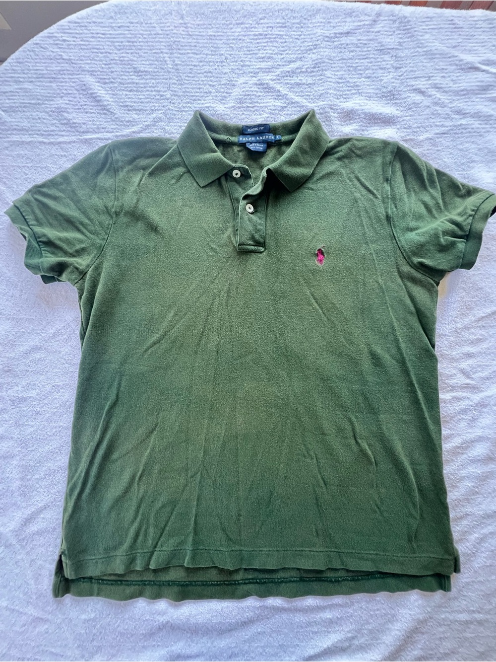 Ralph Lauren Olive Green Classic Fit Polo with Navy Label